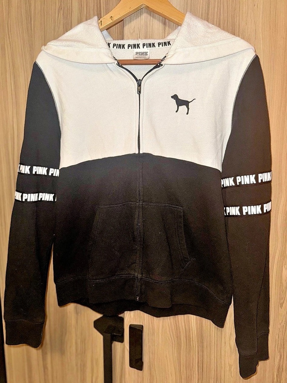 Victoria's Secret PINK Zip Hoodie in Black & White Like New